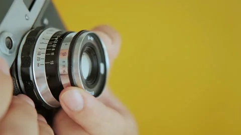 Close up Photographer Set Focus Ring Of Vintage Film Camera. Stock Footage 156729039