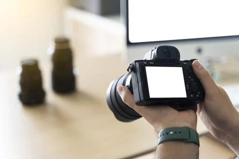 Close-up of a photographic camera screen with Stock Photos