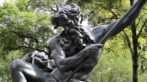 Close up physical image of bronze statue of neptune Stock Footage 235362548