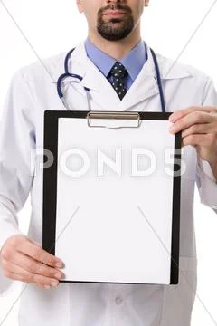 Close-up of physician showing blank paper in hands Stock Photos