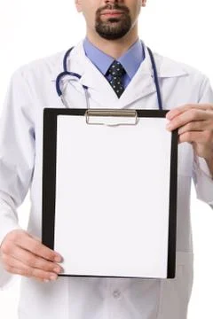 Close-up of physician showing blank paper in hands Stock Photos
