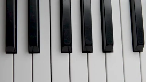 Close-up of piano keys from the beginning to the end of the instrument. Stock Footage 145964383