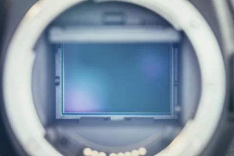 Close up picture of a camera sensor, professional reflex camera Stock Photos