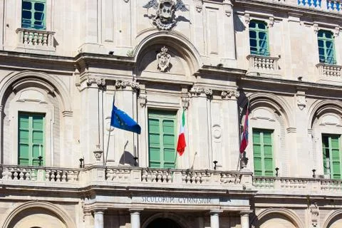 Close up picture capturing the front facade of historical university building Stock Photos