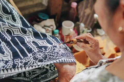 Close up picture of drawing the design pattern of Indonesian batik tulis fa.. Stock Photos