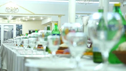 Close up picture of empty glasses in restaurant Stock Footage