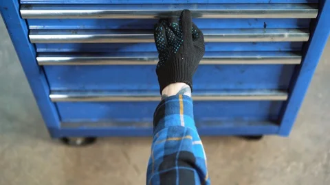 Close-up picture of mechanical workshop tools. Professional car mechanic using Stock Footage 98668051