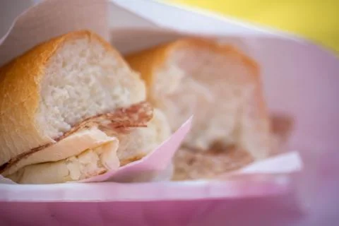 Close Up of Piece of Bread with Salami Stock Photos