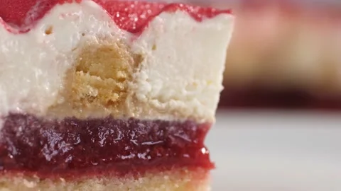 Close up of a piece of strawberry cake. Video stock 238682291
