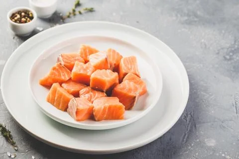 Close up at pieces of Salmon Stock Photos