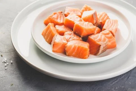Close up at pieces of Salmon Stock Photos