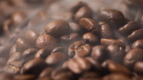 Close up pile of Coffee beans rotate and roasting Stock Footage 92579701
