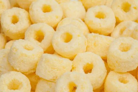 Close up pile of corn ring snack, shots in studio. Stock Photos