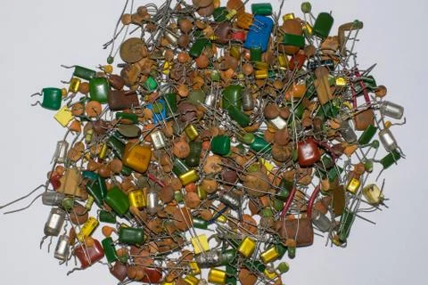 Close up of pile of defferent types of ceramic capacitors Stock Photos