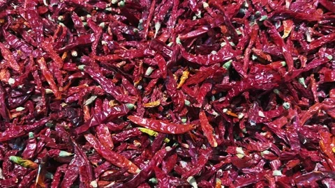 Close up of Pile of Dried Red Chili Peppers at Asian Spice Market 库存影片 340866818