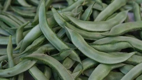 Close-up of a pile of fresh green flat beans or hyacinth beans Stock Footage 329922092