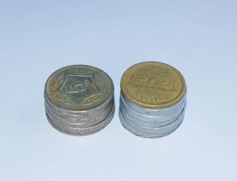 Close up of pile of pakistani five rupee coins Stock Photos