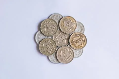 Close up of pile of pakistani five rupee coins Stock Photos