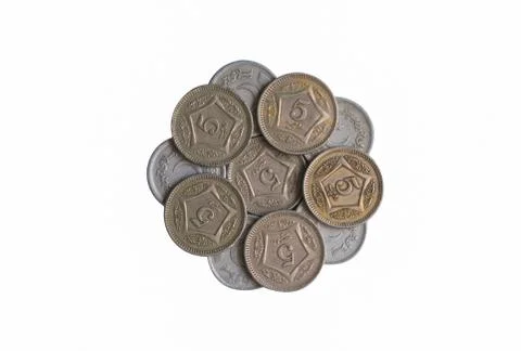 Close up of pile of pakistani five rupee coins Stock Photos