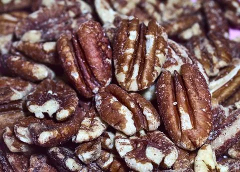 Close-up of piled shelled pecans 写真素材