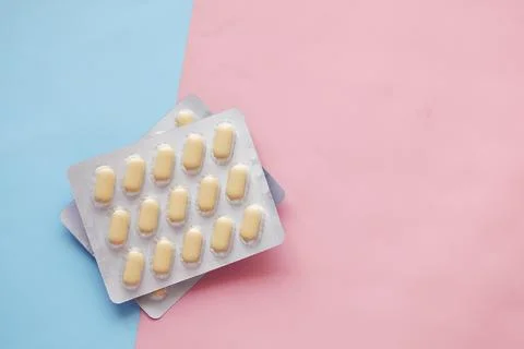 Close up of pills of blister pack on table Stock Photos