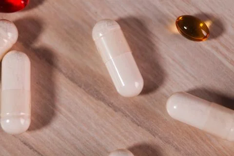 Close up of pills on table Stock Photos
