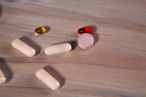Close up of pills on table Stock Photos