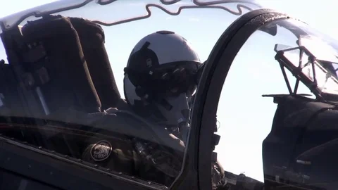 Close up of pilot in AV-8B Harrier cockpit Stock Footage 84677522