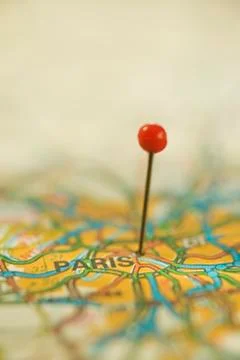 Close up of pin on map location Stock Photos