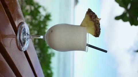 Close-up of a Pina Colada cocktail Stock Footage 154807624