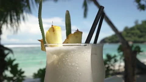 Close-up of a Pina Colada cocktail Stock Footage 154807650