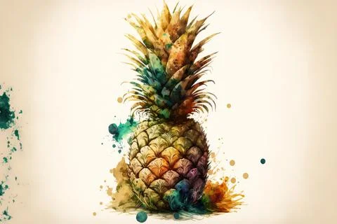 Close-up of a pineapple in aquarelle style, ai generated Stock Illustration