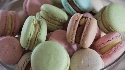 A close-up of pink and green macarons. Stock Footage 321831564