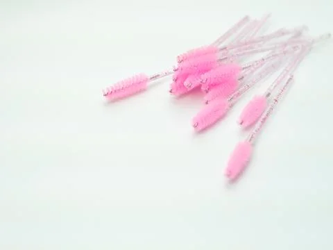 Close up of pink brushes for combing eyelash extensions and brows Stock Photos