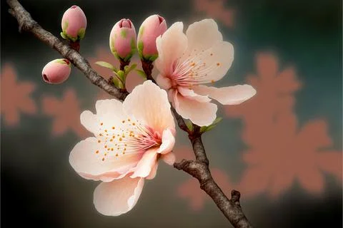 Close-Up Of Pink Cherry Blossoms In Spring Stock Illustration