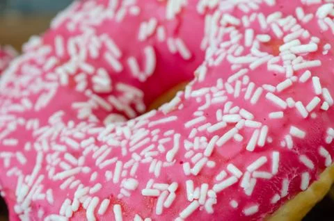 Close up pink donut Stock Photos