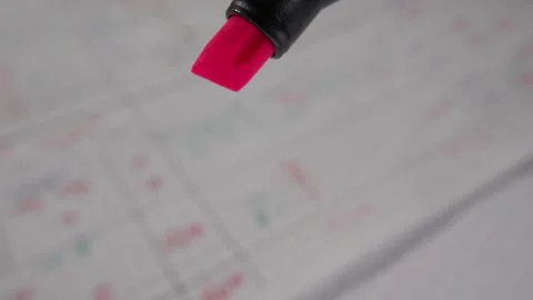 Close-up of a pink highlighter over a document. Stock Footage 288044619