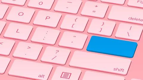 Close up Pink keyboard Blue button. Concept of New Beautiful close up Stock Illustration