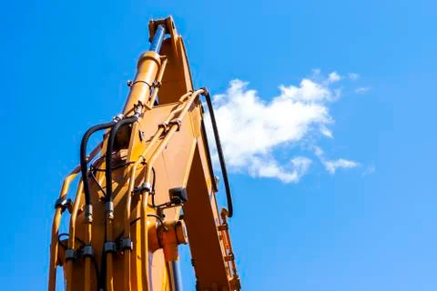 Close up of pipe system of hydraulic valves in agricultural machinery Stock Photos