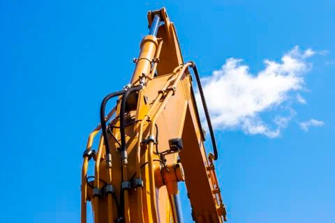 Close up of pipe system of hydraulic valves in agricultural machinery Stock Photos