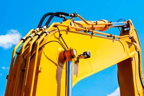 Close up of pipe system of hydraulic valves in agricultural machinery Stock Photos
