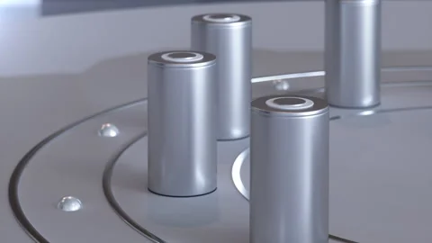Close up Pipeline Production EV Electronic Batteries Vehicles on black backgr Stock Footage 147935046