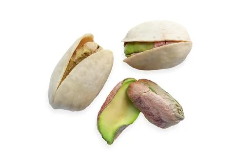 Close up of Pistachios nuts  on a white background. raw unsalted pistachios nuts Stock Photos