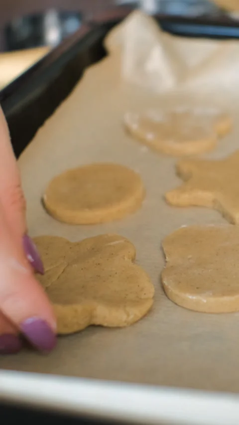 Close-up of placing raw cookies on baking tray Vídeo Stock 322218381