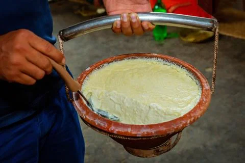 Close up of plain curd or yogurt or dahi Stock Photos