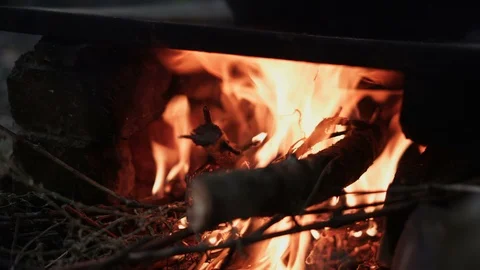 Close-up Plan, Dry Firewood Lit in Clay Stove Stock Footage 88195082