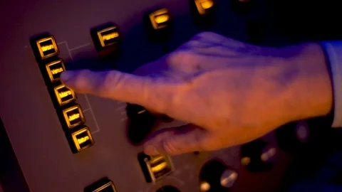 Close Up Planetarium Projector Switchboard, Light Board, Pushing Dials Video stock 92407813