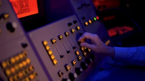 Close Up Planetarium Projector Switchboard, LightBoard, Hands Moving Dials Stock Footage 92556402