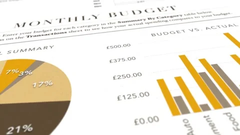Close up of planning work on paper and document with team member and graphs t Stock Footage 256740356