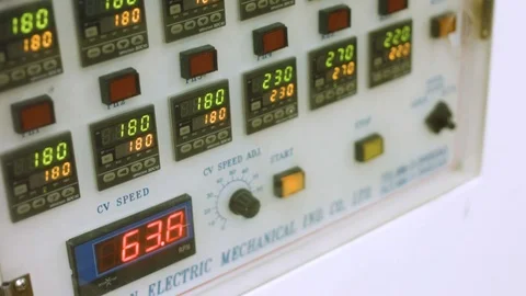 Close up of plant machinery control panel. Wave soldering for circuit boards Stock Footage 86798099